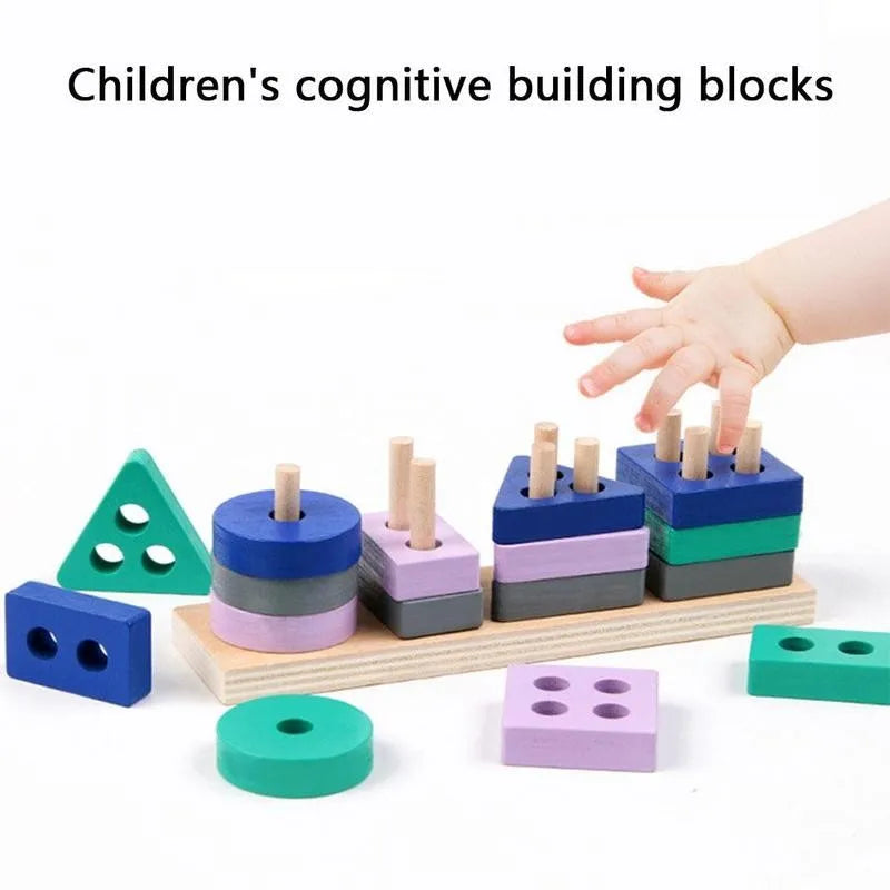 Montessori Toy Wooden Building Blocks Early Learning Educational Toys Color Shape Match Kids Puzzle Toys for Children Boys Girls