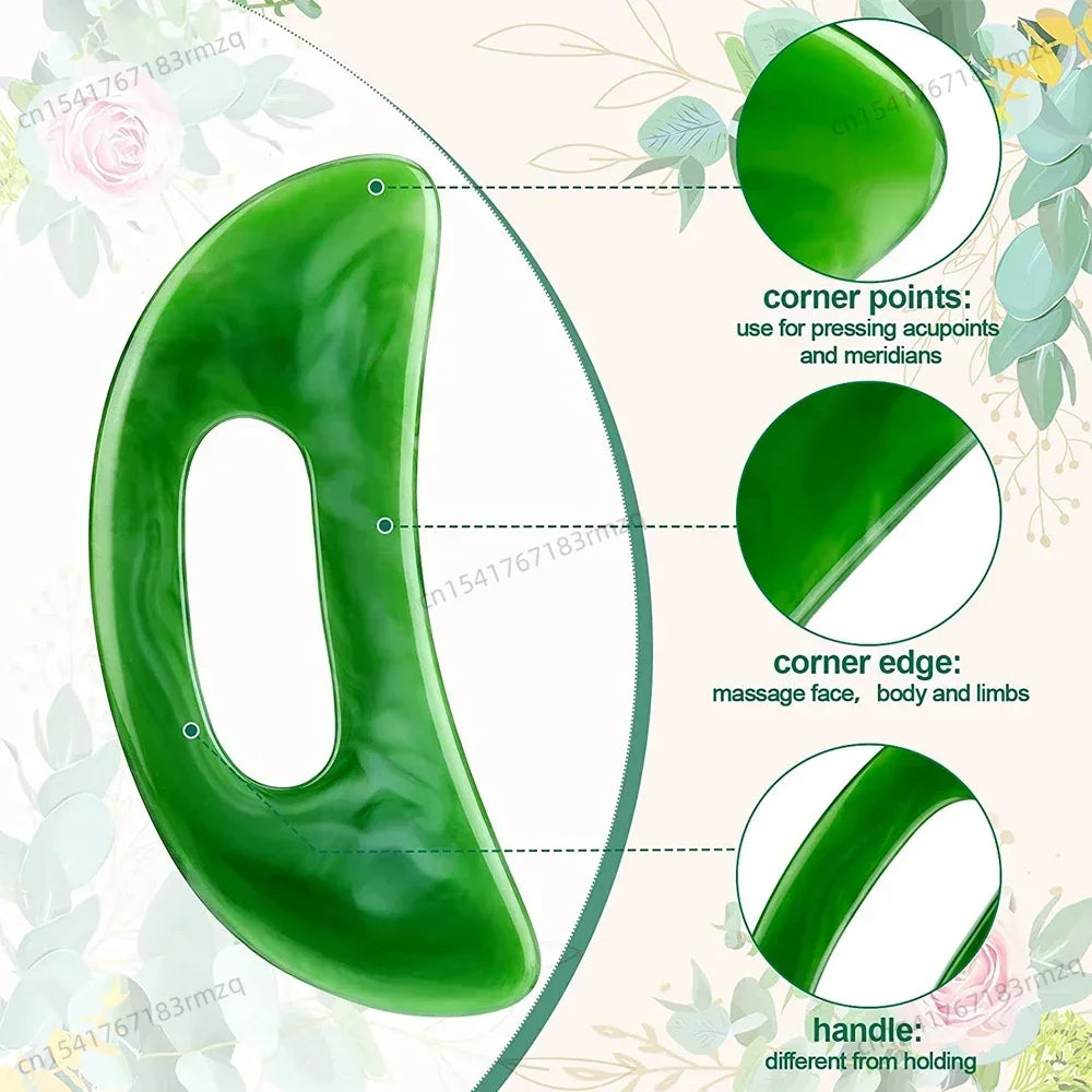 Gua Sha Massage Tool with Handle (Resin) Larger Guasha Scraping Tool for Back Neck Face Leg Massage, Lymphatic Drainage