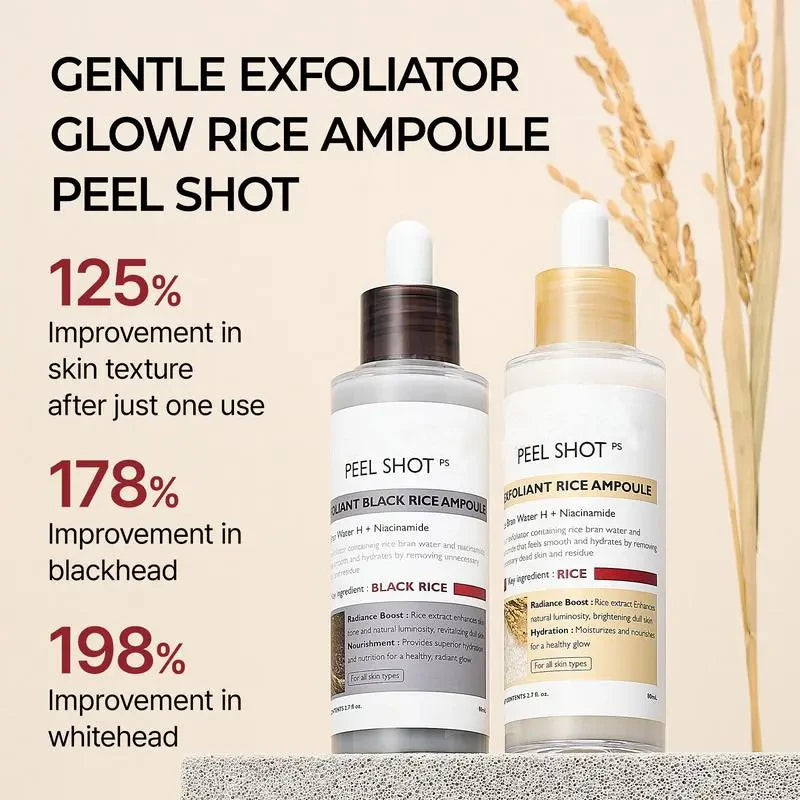 Peel Shot Glow Rice Ampoule Serums for Brightening, Exfoliating, and Moisturizing - Suitable for All Skin Types