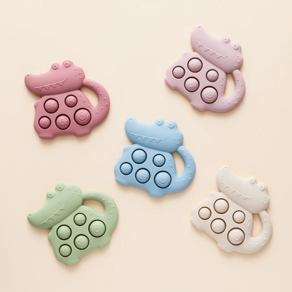 1pc Silicone Baby Toys,0-12 Baby Teether Toys,Baby Fidget Toys,Teething Sensory Toys,Silicone Hand Bell,Silicone Soothing Toys