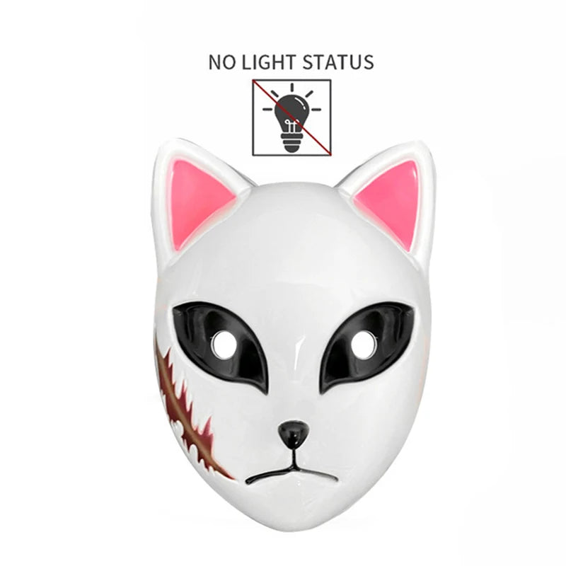 LED Fox Mask Halloween Mask Japanese Anime Cosplay Luminous Mask Suitable for Masquerade Holiday Party No Batteries Included