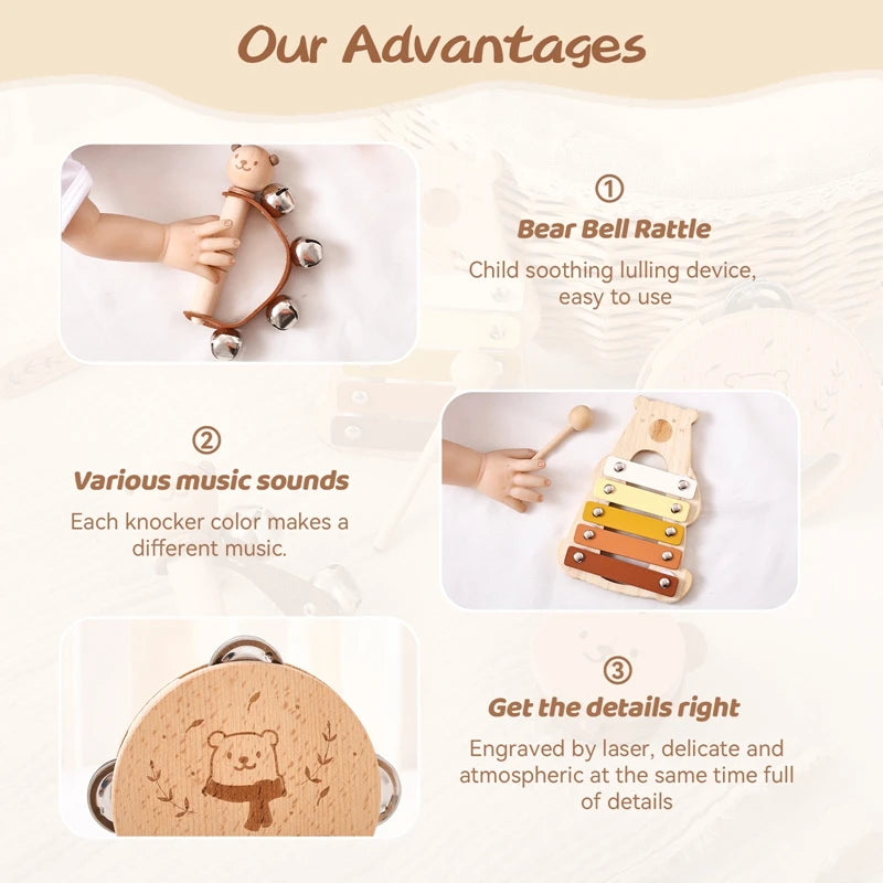 Montessori Toys Baby Music Toys Musical Instrument Wooden Educational Toys Baby 0 3 Years Toys Bear Xylophone Children toys