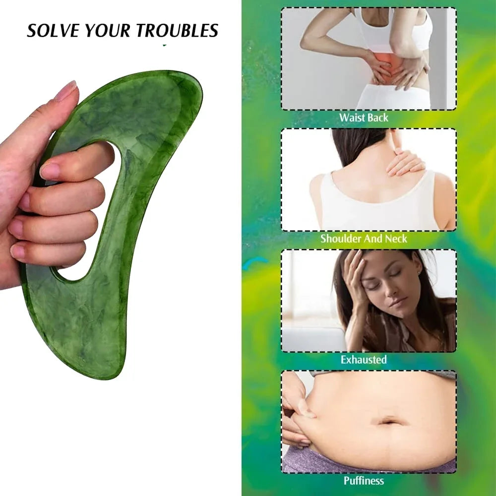 Gua Sha Massage Tool with Handle (Resin) Larger Guasha Scraping Tool for Back Neck Face Leg Massage, Lymphatic Drainage