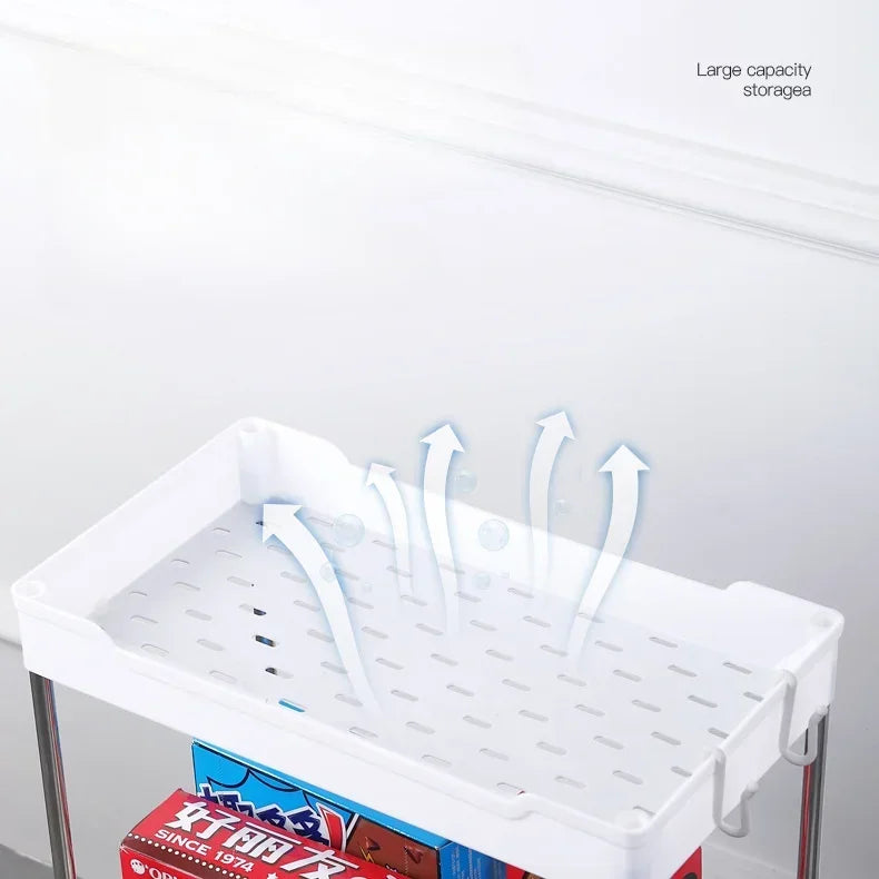 Space-Saving Mobile Shelving Unit，Slim Rolling Storage Cart with Wheels, Narrow Bathroom Organizer & Multi-Purpose Kitchen Cart