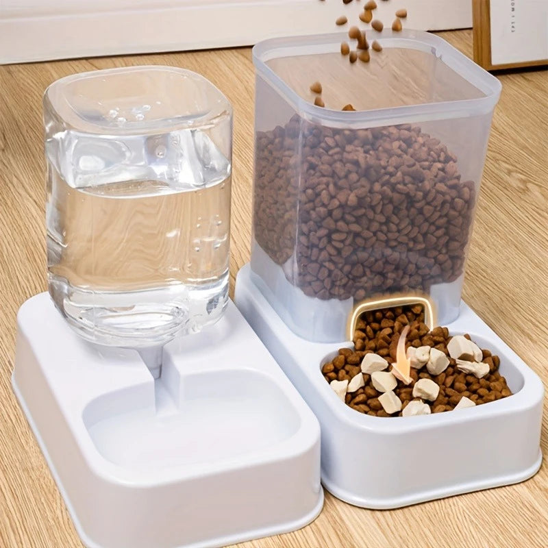 Automatic Cat and Dog Feeder with Drinker - Pet Food Bowl and Drinker Set,Smart Portion Control for Cat and Dog,Without Battery