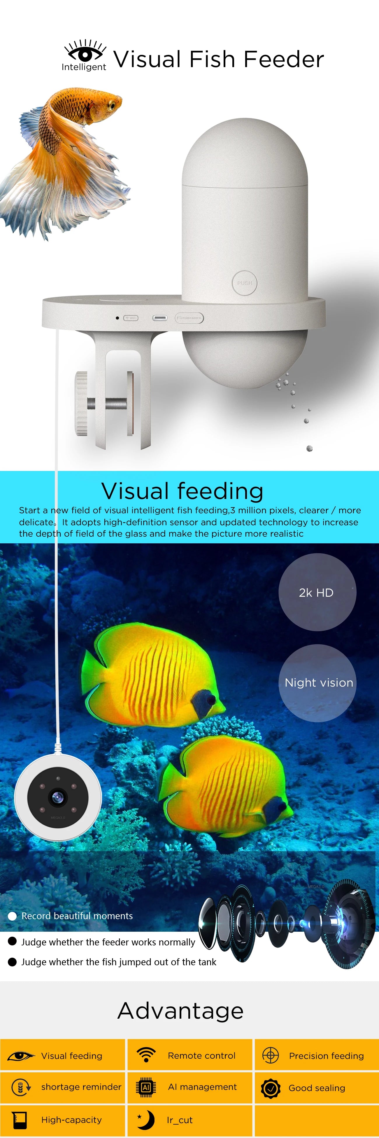 New Aquarium Fish Feeder  2K High-definition Camera  With WiFi Wireless application and Timed Feeders for Automatic Fish Feeder