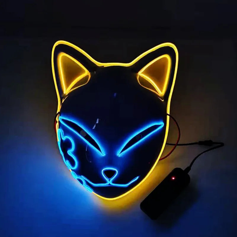 LED Fox Mask Halloween Mask Japanese Anime Cosplay Luminous Mask Suitable for Masquerade Holiday Party No Batteries Included