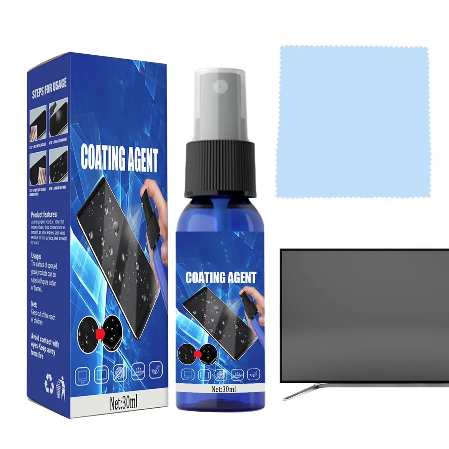 Screen Cleaner Spray Electronic Cleaning Kit Monitor Cleaner For Smart TVs Monitors & Cars Laptop Cleaner 30ml + Cleaning Cloth