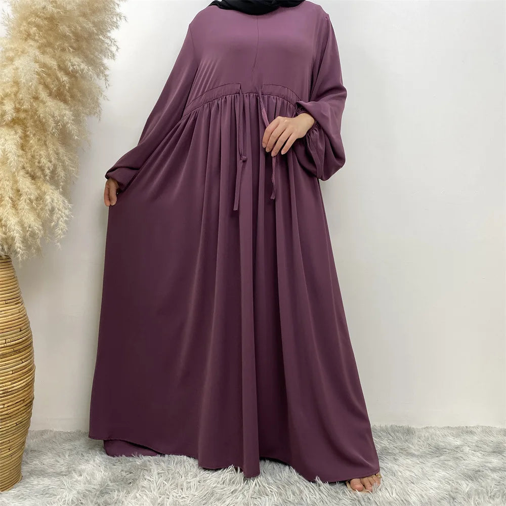 Modest Kaftan Muslim Women Puff Sleeve Dress Zipper Front Abaya Islam Clothing Arabic Robe Dubai Party Gown Eid Ramadan Jalabiya