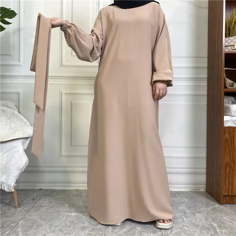 Modest for Muslim Women Casual Abayas Prayer Longue Maxi Dress Dubai Turkey Arabic Robe Belted Ramadan Eid Kaftan Islam Jalabiya