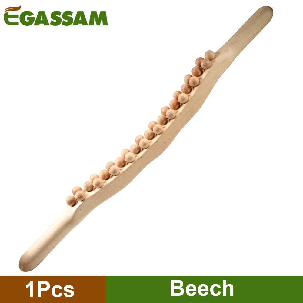 Guasha Wood Stick Tools Wooden Therapy Scraping Lymphatic Drainage Massager, Double Row 31 Beads Point Treatment Gua Sha Tools