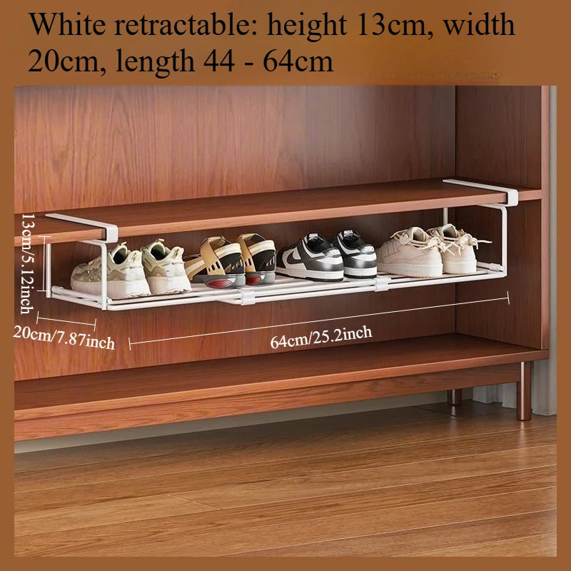 Space - Saving Adjustable Layered Shoe Rack Under - Shelf Holder with Hanging Basket for Home Cabinets