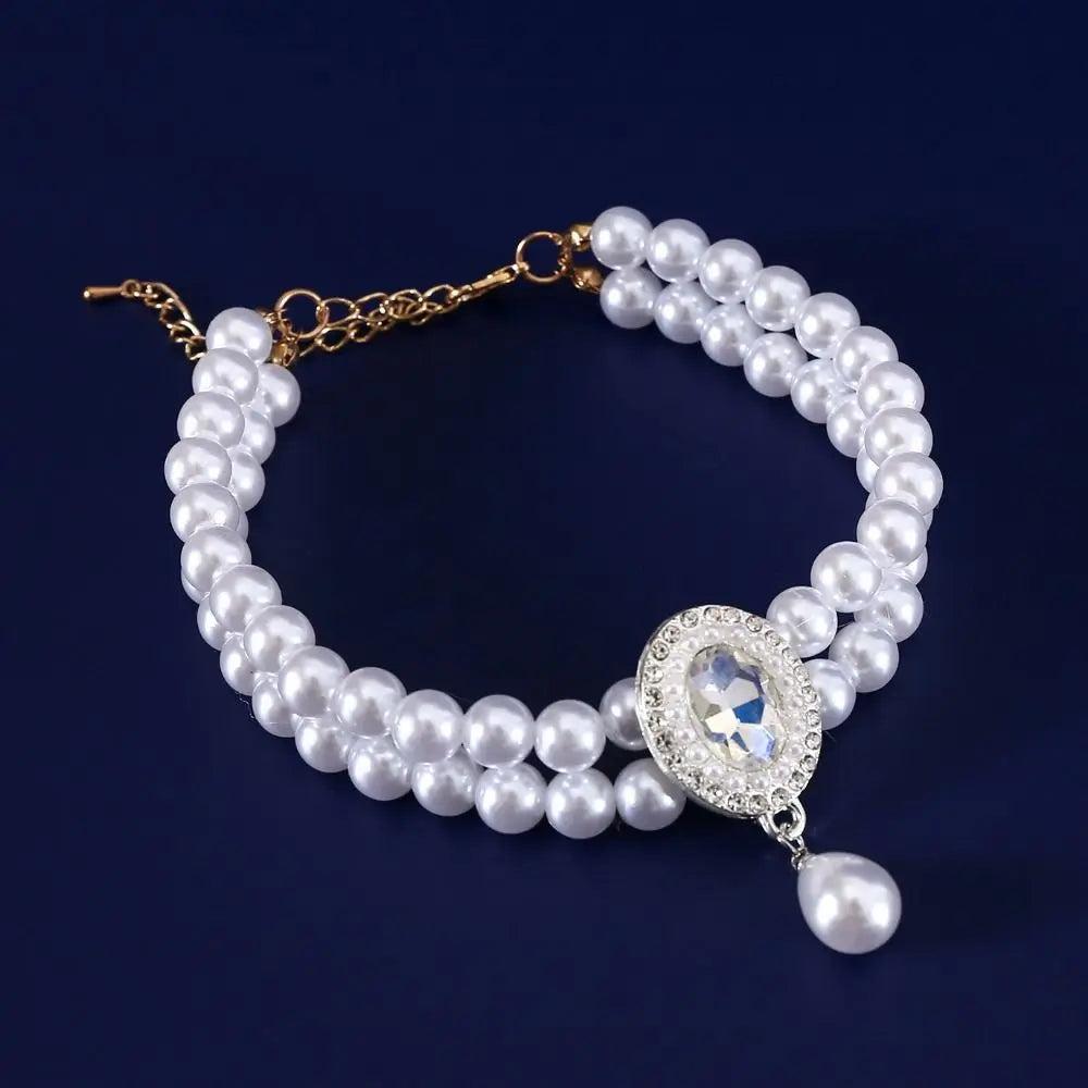 Pet Accessories Double Layer Pearl Pet Necklace Sweet Flower Pendant Cat Neck Chain Adjustable Pet Pearl Collar For Cats Puppy