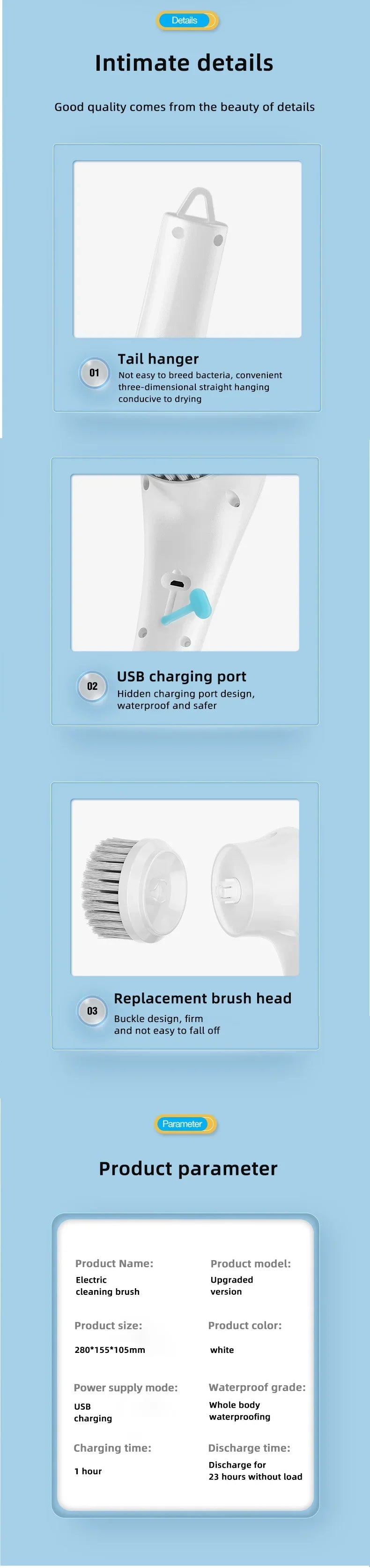 5-in-1 Electric Cleaning Brush Cleaning Gadget Window Cleaner Bathroom Bathtub Toilet Brush Kitchen Cleaning Tool