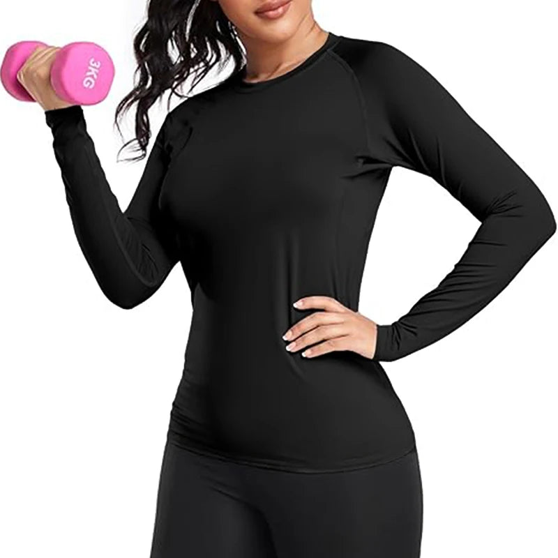 Women's Compression Shirt Athletic Yoga Running Long Sleeve T-Shirt Spring Fall Gym Workout Stretchy Baselayers Rash Guard Tops