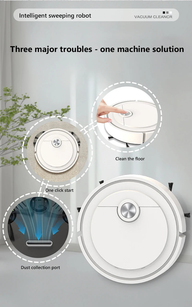 New Smart Sweeping Robot 3-in-1 Smart Cleaner Household Rechargeable Fully Automatic Vacuum Cleaner 6000Pa Suction Pet Hair