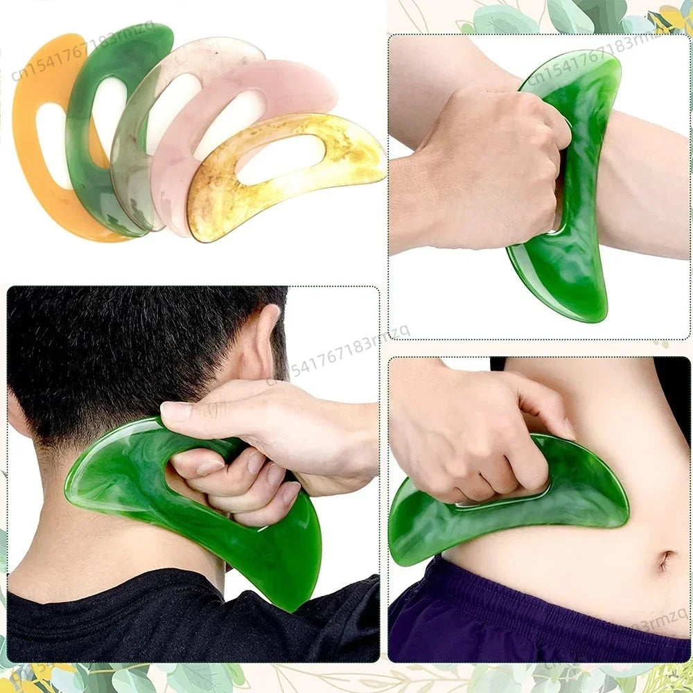 Gua Sha Massage Tool with Handle (Resin) Larger Guasha Scraping Tool for Back Neck Face Leg Massage, Lymphatic Drainage