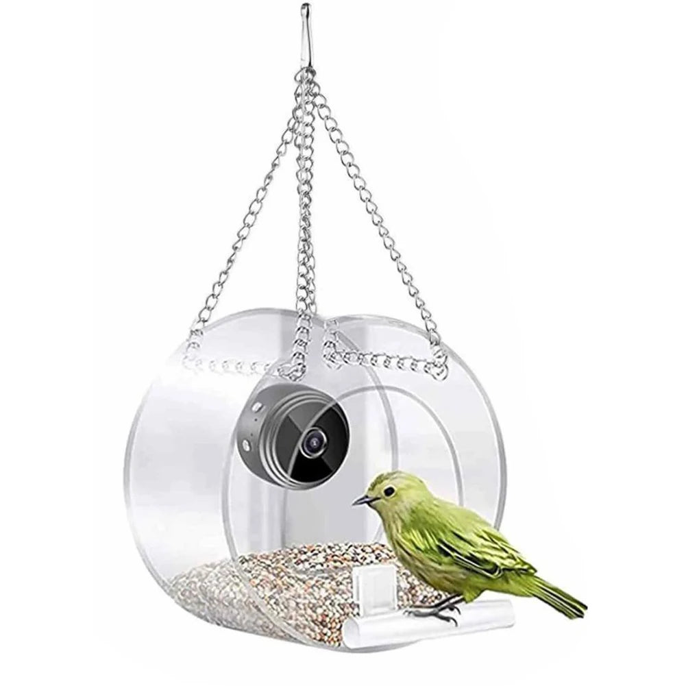 Smart Feeding House Acrylic with Camera Home Pet Bird Feeder Transparent 1080P HD Easy Installation for Outdoor Garden