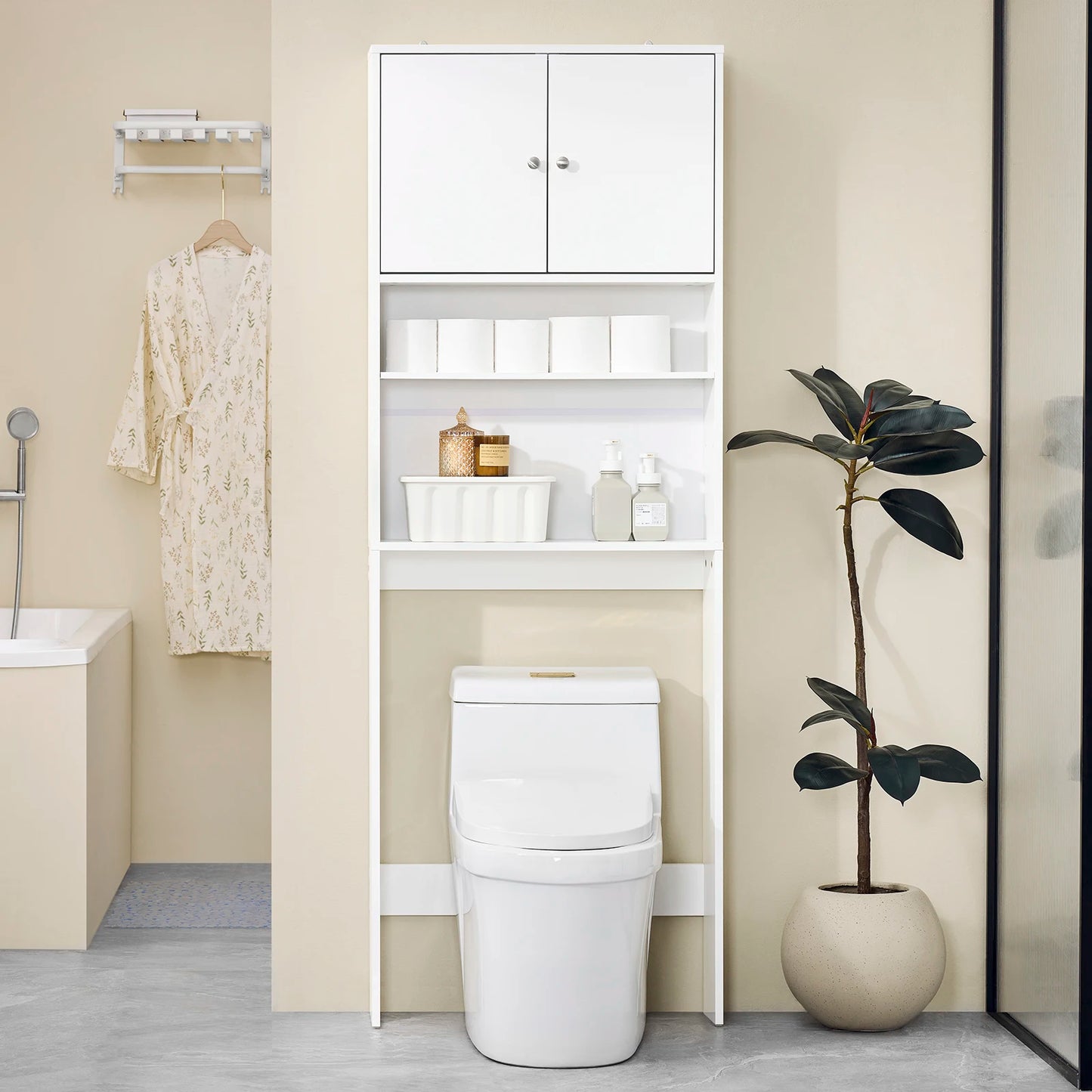 SoBuy BZR165-W Washing Machine wardrobe with wardrobe & Shelves bathroom storage s wardrobe Freestanding Toilet Space Savers