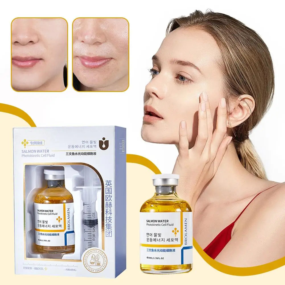 Salmon Oil Facial Serum Liquid Moisturizer Nourishing Repair Smooth Shrink Pore Hyaluronic Acid Face Care Serum 50ml+1ml