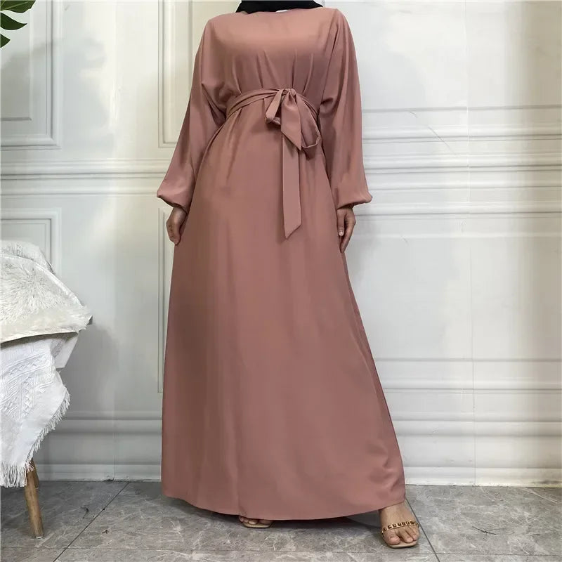 Modest for Muslim Women Casual Abayas Prayer Longue Maxi Dress Dubai Turkey Arabic Robe Belted Ramadan Eid Kaftan Islam Jalabiya