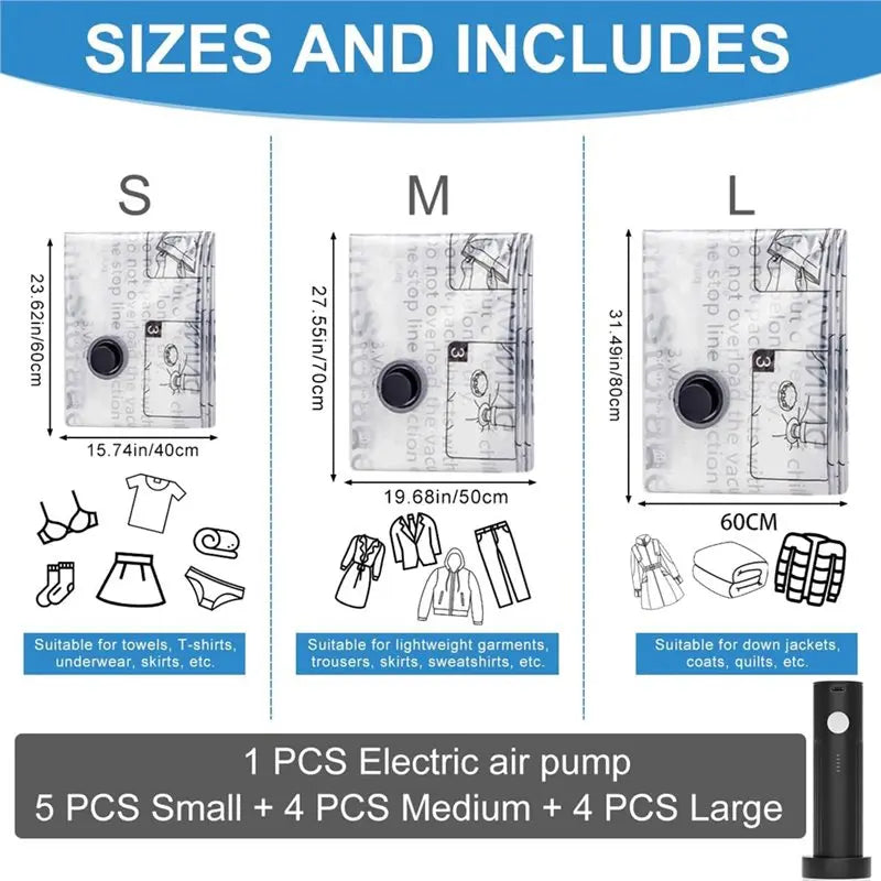 A52Q-Space Saver Vacuum Storage Bag With Pump- Vacuum Seal Bag For Clothing& Travel, Ideal For Luggage, Blankets