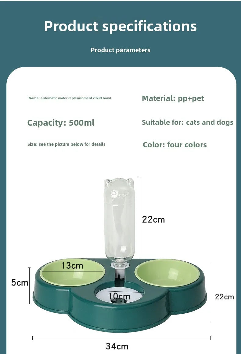 Pet feeding bowl cloud-shaped three bowls of food, snacks, water integrated feeder