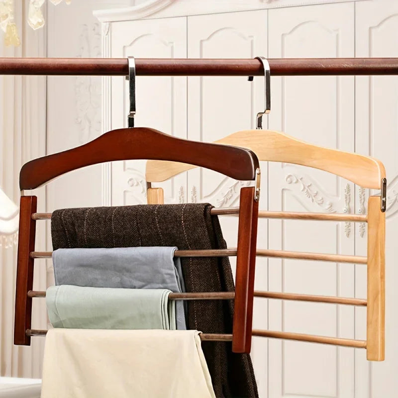[Space-Saving] Space-Saving Wooden Pants Hanger |   1pc |   Wooden |   Multi-Tier |   Closet Organizer for Ties, Scarves & More