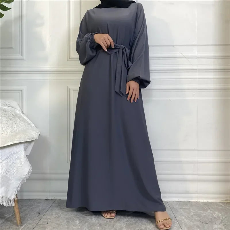 Modest for Muslim Women Casual Abayas Prayer Longue Maxi Dress Dubai Turkey Arabic Robe Belted Ramadan Eid Kaftan Islam Jalabiya