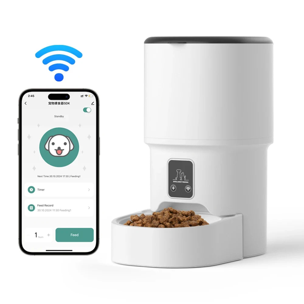 Smart Automatic Pet Feeder 4L APP/Button Control for Cats & Dogs, Timer Feeder with Voice Recorder, Perfect for Travel/Vacation
