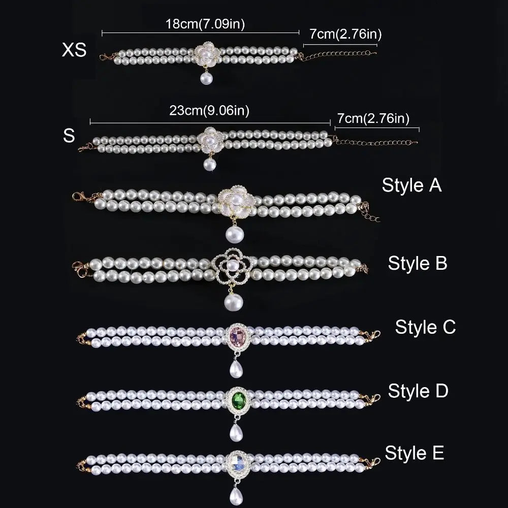 Pet Accessories Double Layer Pearl Pet Necklace Sweet Flower Pendant Cat Neck Chain Adjustable Pet Pearl Collar For Cats Puppy