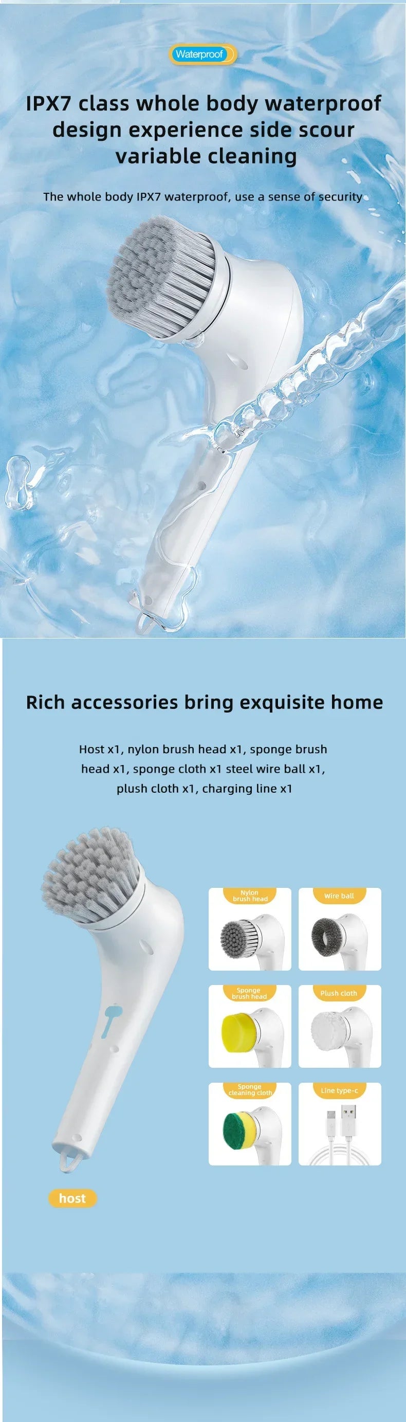 5-in-1 Electric Cleaning Brush Cleaning Gadget Window Cleaner Bathroom Bathtub Toilet Brush Kitchen Cleaning Tool