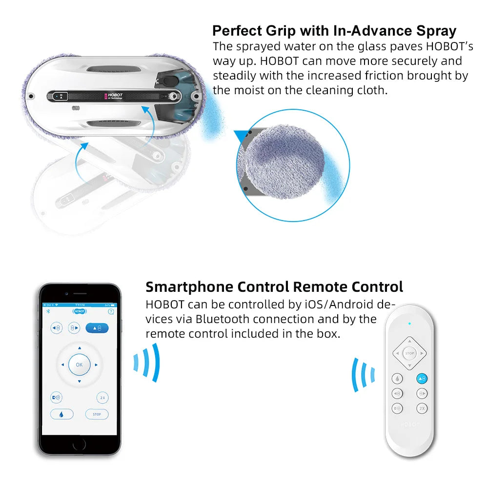 Window Cleaning Robot,  Glass Smart Voice Remote Control Automatic Window Cleaning Robot with Ultra Spray