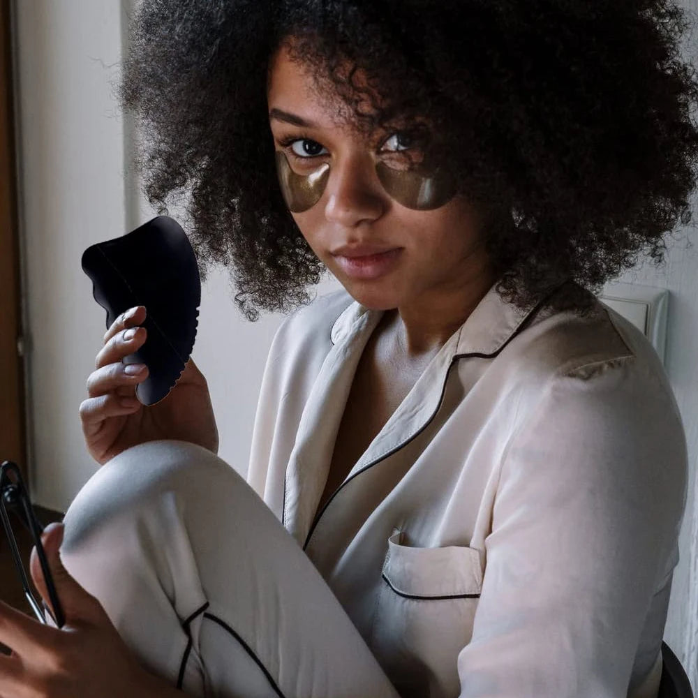 Gua Sha Facial Body Massage Tools, Gua Sha Bian Stone, Gua Sha Stone with Ridges, Gentle Gua Sha Scraping Massage Tool Black