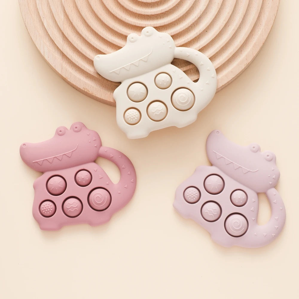 1pc Silicone Baby Toys,0-12 Baby Teether Toys,Baby Fidget Toys,Teething Sensory Toys,Silicone Hand Bell,Silicone Soothing Toys