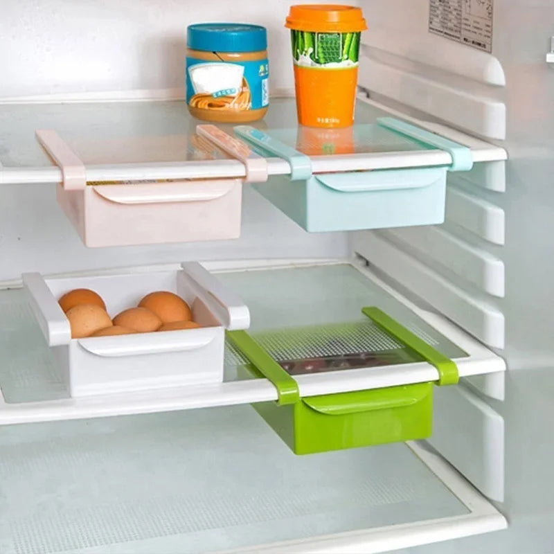 Slide Kitchen Fridge Freezer Space Saver Organizer Storage Rack Shelf Holder Kitchen Refrigerator Storage Box Food Container