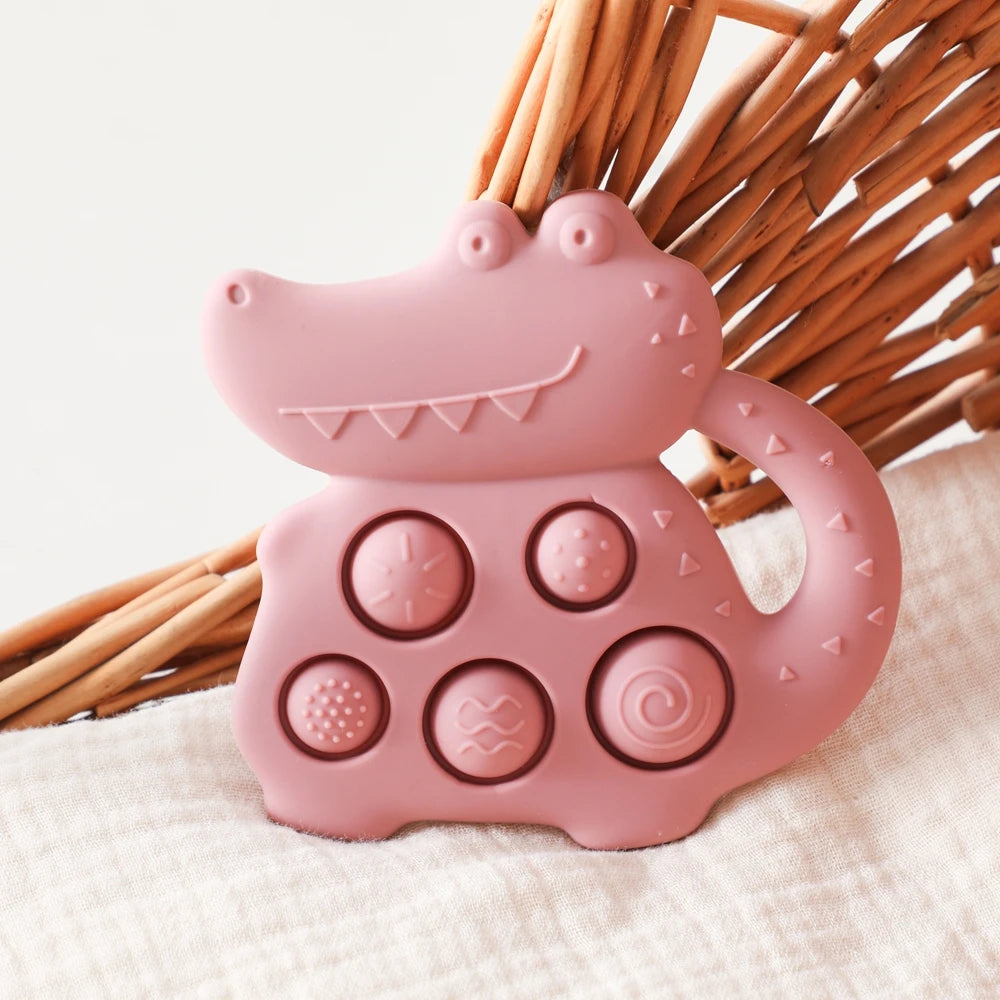 1pc Silicone Baby Toys,0-12 Baby Teether Toys,Baby Fidget Toys,Teething Sensory Toys,Silicone Hand Bell,Silicone Soothing Toys