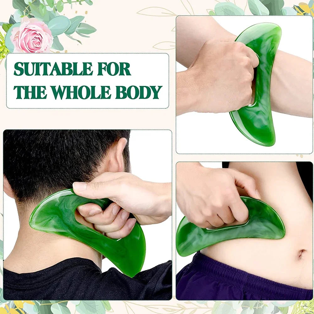 Gua Sha Massage Tool with Handle (Resin) Larger Guasha Scraping Tool for Back Neck Face Leg Massage, Lymphatic Drainage