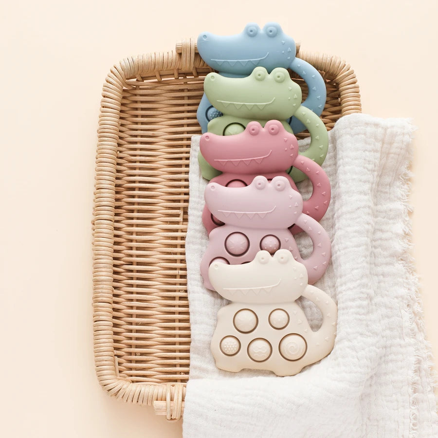 1pc Silicone Baby Toys,0-12 Baby Teether Toys,Baby Fidget Toys,Teething Sensory Toys,Silicone Hand Bell,Silicone Soothing Toys