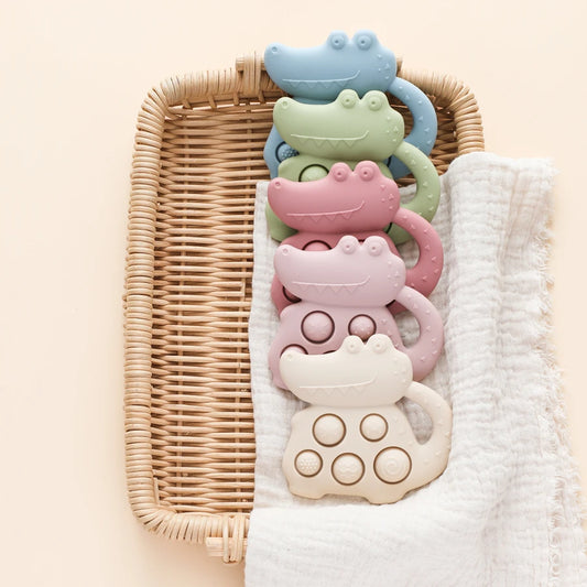 1pc Silicone Baby Toys,0-12 Baby Teether Toys,Baby Fidget Toys,Teething Sensory Toys,Silicone Hand Bell,Silicone Soothing Toys