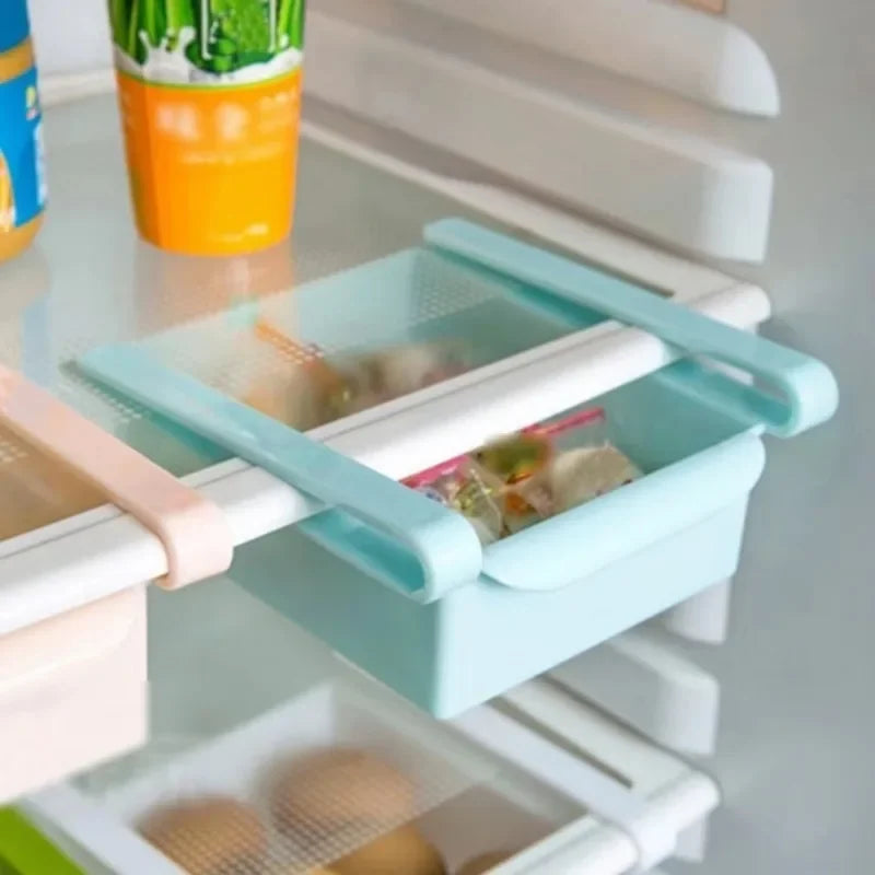 Slide Kitchen Fridge Freezer Space Saver Organizer Storage Rack Shelf Holder Kitchen Refrigerator Storage Box Food Container