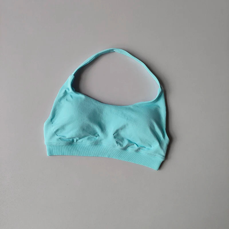 Sports Bra Women Shockproof Seamless Halter Top High Support Push-up Open Back Gym Wear Fitness Yoga Workout Underwear