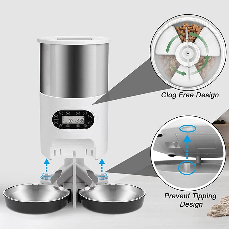 Cat Timing Feeder Smart APP Cat Feeder Stainless steel Double Meal Pet Food Remote Feeding Automatic Dispenser Suitable Cats Dog