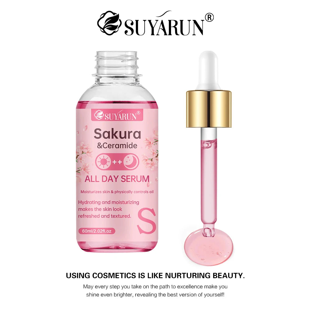 SUYARUN Sakura & Ceramide Essence Serum Anti-Aging Hydrating Facial Treatment for Glowing Skin.