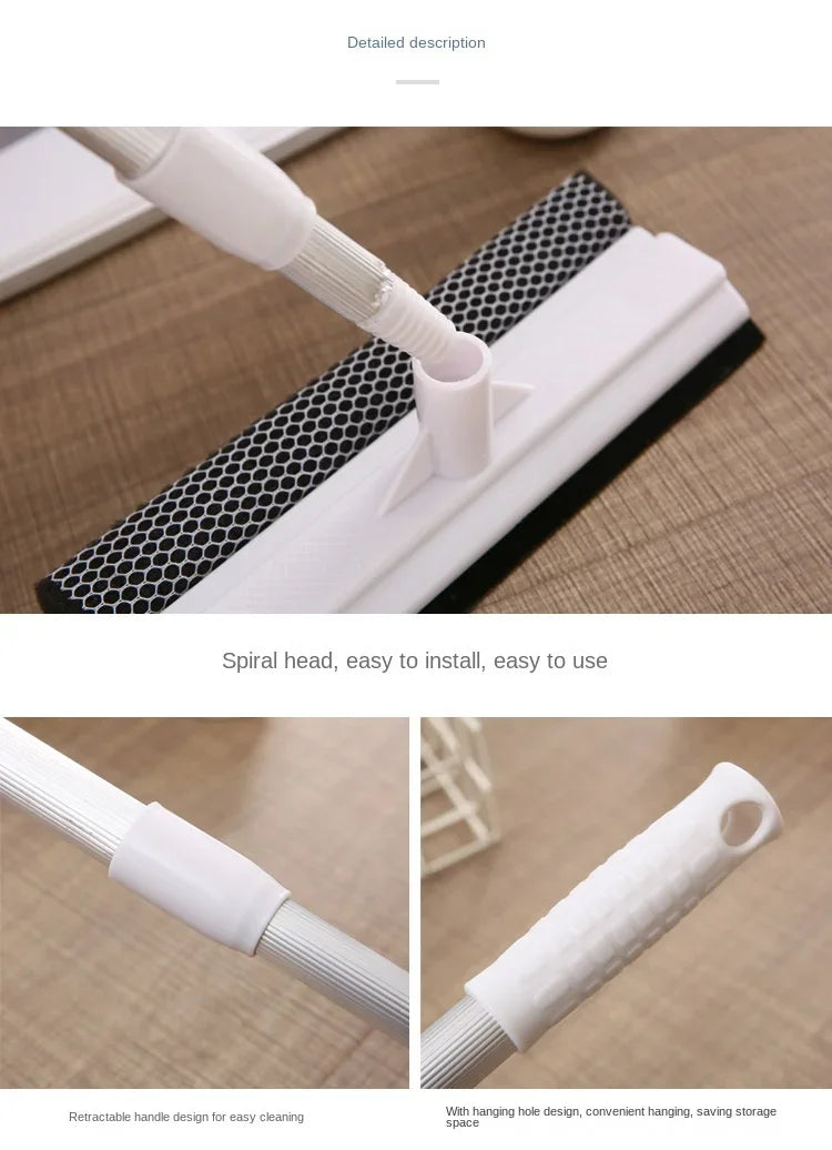 1pc Squeegee Window Cleaner 2 in 1 Retractable Pole Cleaning Window Brush Glass Squeegee Cleaning Tool for Car Shower Glass Door