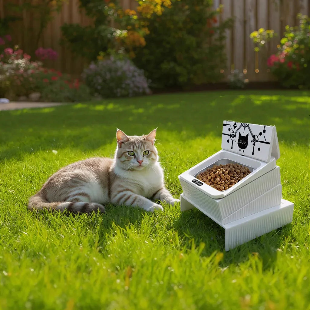Cat Automatic Feeder Smart Infrared Auto-Opening Pet Bowl Long-lasting Energy with Sealed Lid for Home Outdoor Camping