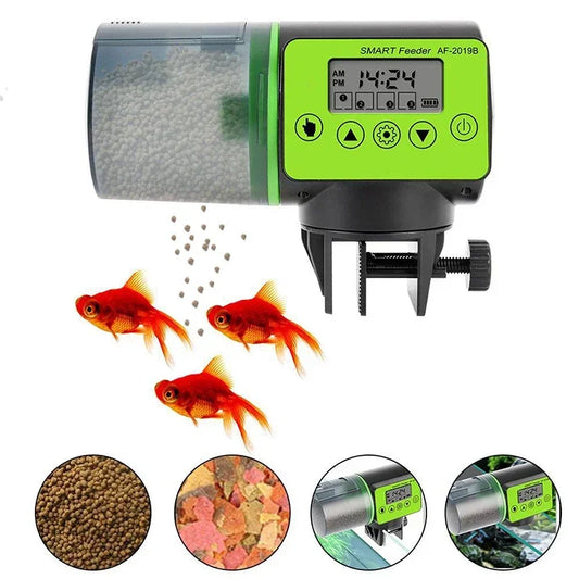 Fish Tank Feeders 200ML Timer LCD Fish Feeder for Aquarium Accessories Smart Feeding 4 Group Times Model AF-2019B