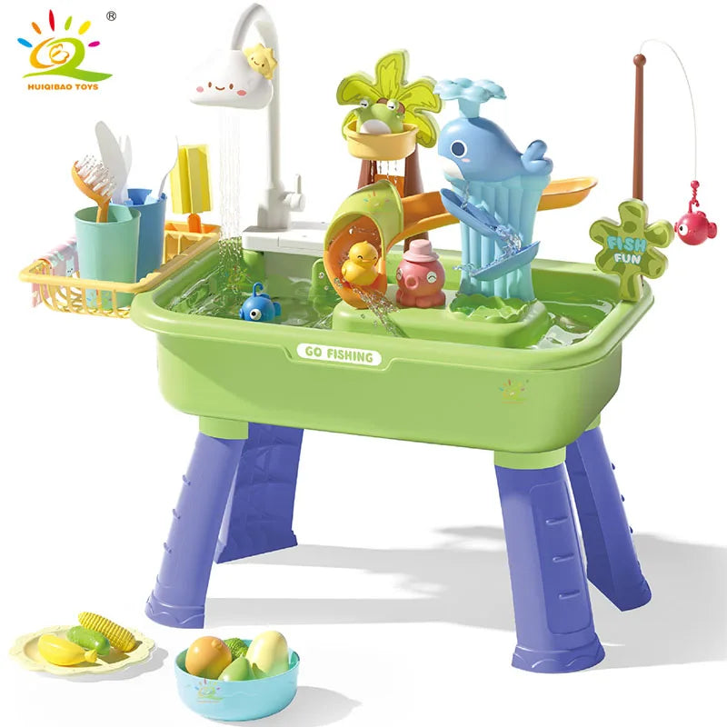 Children's kitchen toys electric fun water play water wash basin fishing dishwashing home role-playing baby early education toys