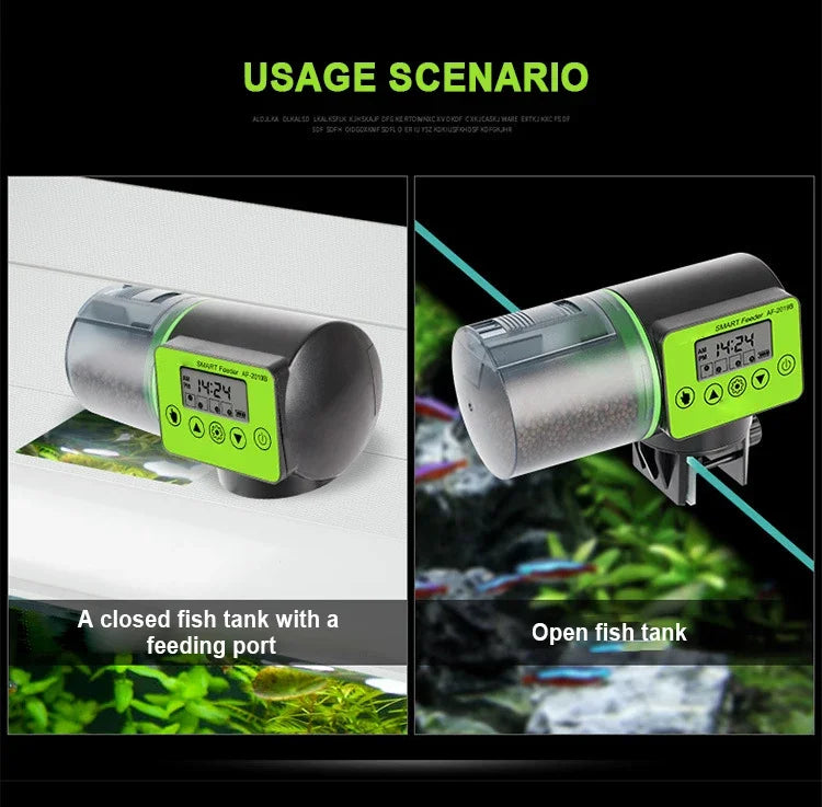 Fish Tank Feeders 200ML Timer LCD Fish Feeder for Aquarium Accessories Smart Feeding 4 Group Times Model AF-2019B