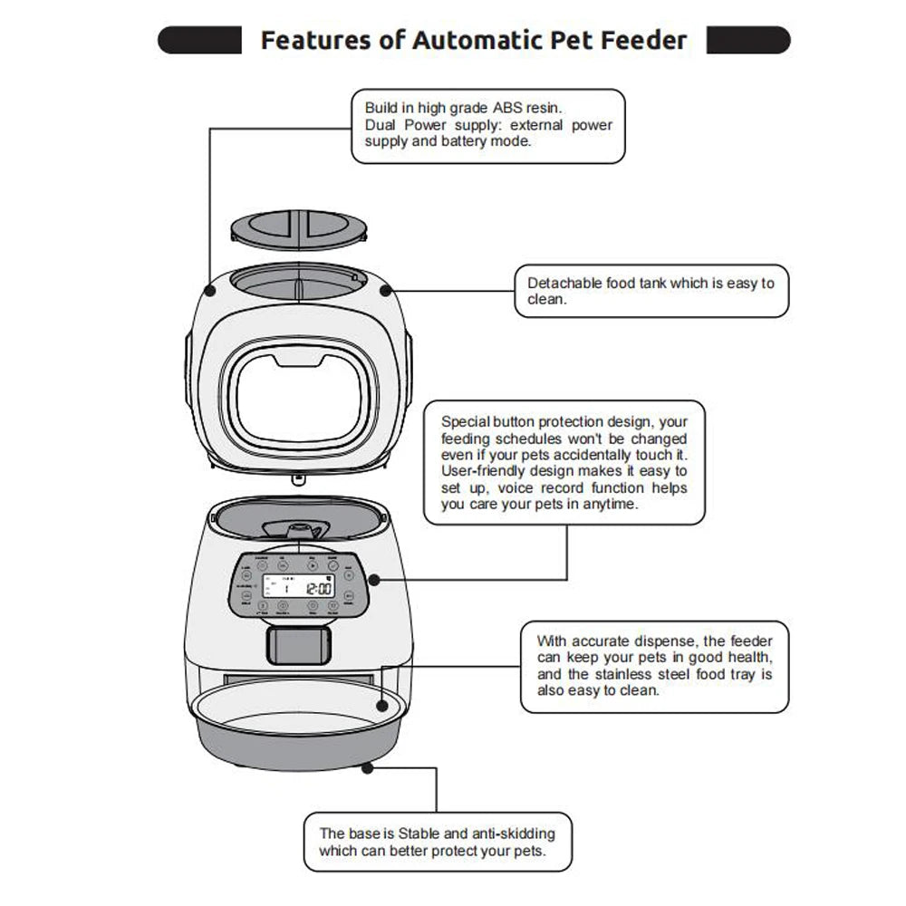 Smart Automatic Pet Feeder Cat Dog Food Dispenser Stainless Steel Bowl Large Capacity With WIFI APP Recording Timing Pet Feeding